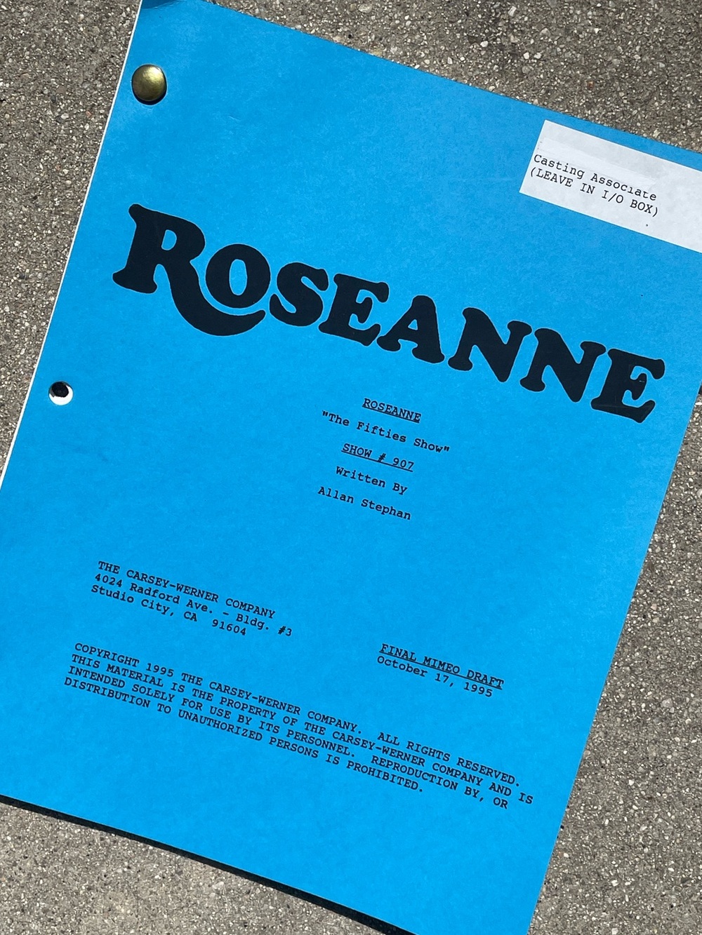 Roseanne Vtg 1995 Production Used Final Mimeo Draft Script The 50s Show BLK&WHT!